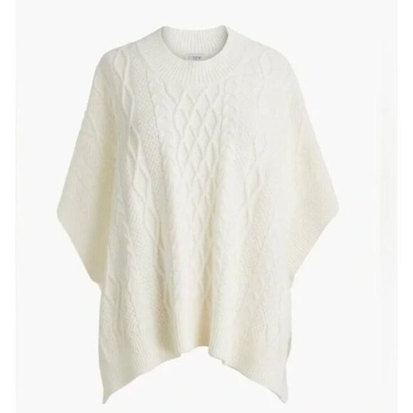 J. Crew Factory NEW Ivory Fisherman Cable-Knit Poncho Sweater One Size BW669 - Picture 1 of 12